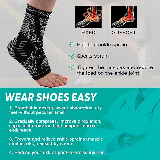 INDEEMAX Copper Ankle Brace Ankle Compression Sleeve Support Ankle Brace for Women & Men, Achilles Tendonitis Brace, Plantar Fasciitis, Sports, Silver Black, M