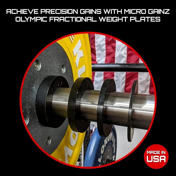Micro Gainz Calibrated Fractional Weight Plates Set, 8 Piece Olympic Weight Plates Set with Bag, Designed for Olympic Barbells for Strength Training and Micro Loading, Made in USA