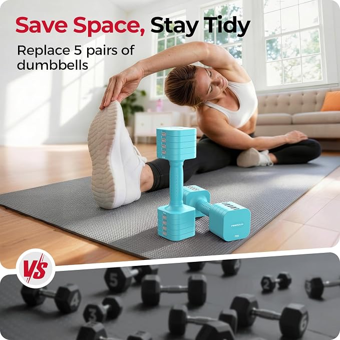 FEIERDUN DB3 5-in-1 Adjustable Dumbbell Set, 6LB/10LB Pair Adjustable Weights for Women at Home, Dual Locking Stable Hand Weights with TPU Soft Handle, Home Gym, Rehab, Pilates, Yoga, Strength Training