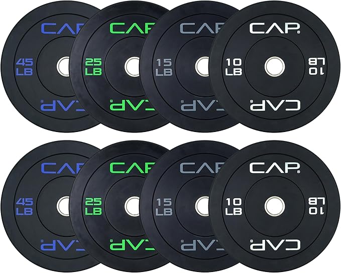 CAP 2-inch Olympic Bumper Plate Weight Set | 100-370 lbs | Multiple Colors | Storage Rack Optional