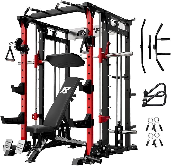 RitFit Buffalo Smith Machine, Power cage with LAT-Pull Down System & Cable Crossover System, All-in-One Squat Rack for Home Gym, Power Rack