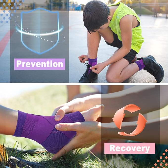 Tarpop 1 Pair Ankle Brace for Kids Compression Ankle Sleeves Adjustable Foot Support Brace Elastic Guard for Children Boys Girls Sports Running Jogging Dance Fitness Gymnastics(Dark Purple,Small)