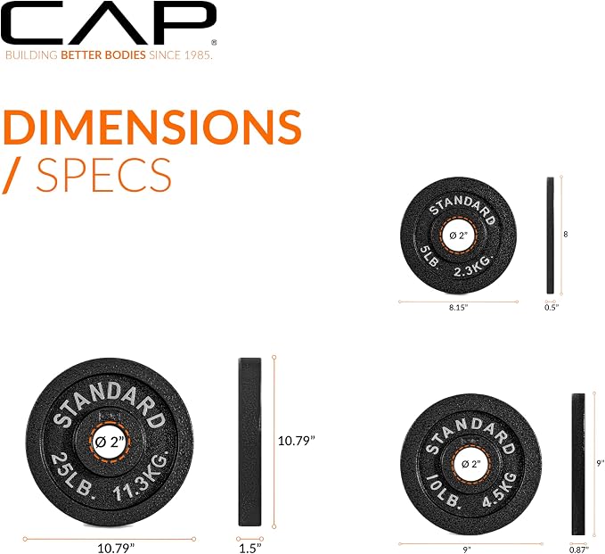 CAP Barbell 2-Inch Olympic Cast Iron Plate Weight Set | 75-285 lbs | Multiple Options