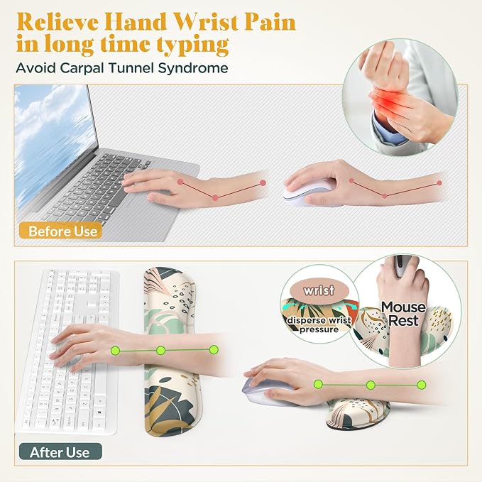 Gimars Enlarge Silky and Superfine Fabric Gel Memory Foam Keyboard Wrist Rest Set, Ergonomic Keyboard Mouse Wrist Support for Typing Pain Relief, Comfort for Office, Gaming, Computer-Morandi Blue