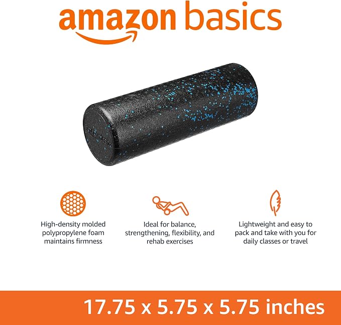 Amazon Basics High Density Foam Roller for Exercise and Recovery, 18 Inches, Blue Speckled