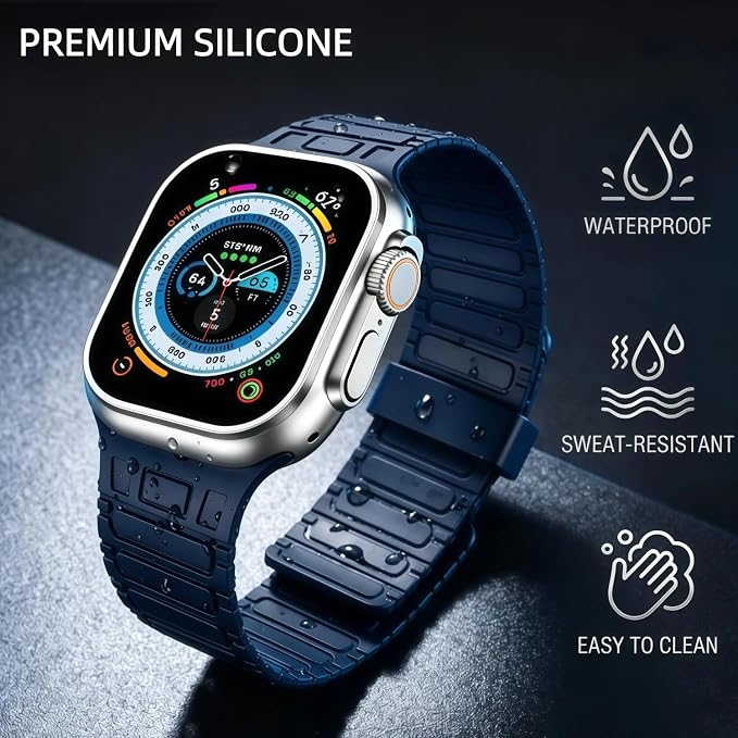 Magnetic Band Compatible with Apple Watch Ultra 3/2/1 Band for Men 49mm 46mm 45mm 44mm 42mm, Silicone Sport Waterproof Loop Strap Magnet Link for iWatch Series SE 11 10 9 8 7 6 5 4 3 2 1(Blue)