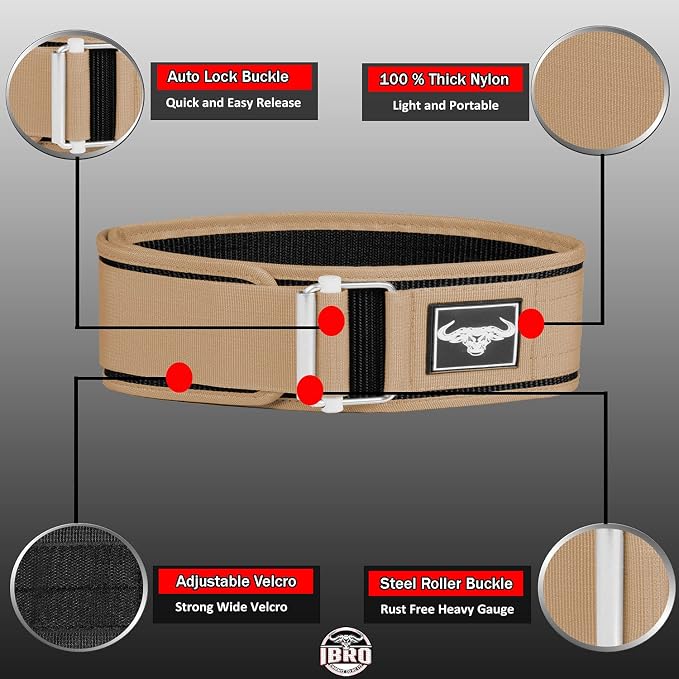 IBRO Quick Locking Premium Weight Lifting Belt - Back Support for Powerlifting, Cross Training & Gym Bodybuilding - 4 Inch Nylon Men and Women with Metal Buckle for Core Stability