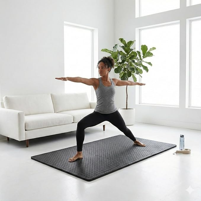 BalanceFrom Puzzle Exercise Mat 3/4" Thick, EVA Interlocking Foam Floor Tiles for Home Gym, Mat for Home Workout Equipment, Floor Padding for Kids, Black, 24 in x 24 in x 3/4 in, 24 Sq Ft - 6 Tiles | 7.5-10 Ft Adjustable Height - Indoor and Outdoor Hoo...