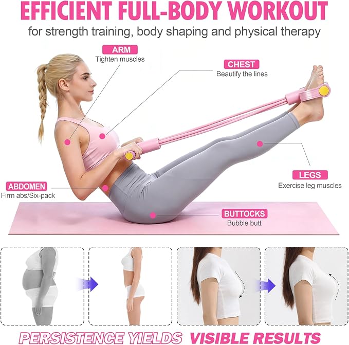 Foot Pedal Resistance Bands with Handles, 6-Tube Multifunction Exercise Bands, Durable Home Gym Fitness Equipment for Women & Men