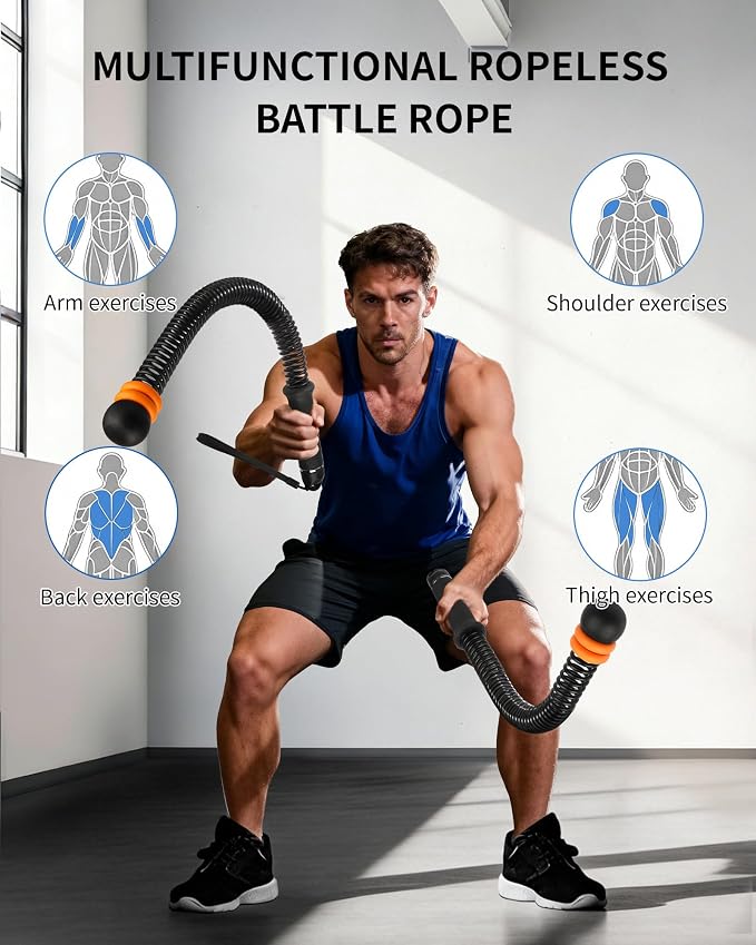 Weighted Ropeless Battle Ropes, Adjustable Resistance & Portable Cordless | Non-Slip Handle, Storage Bag Included, for HIIT Low-Impact Training, Full Body Strength Home Gym Equipment for Men Women