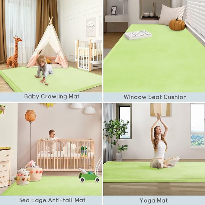 Baby Play Mat for Floor Nursery Muscle Mat Area Rug Playroom Rug 79x79" Elastic Foam 1.3" Thick Crawling Mat for Babies,Toddlers, Infants (Light Green)