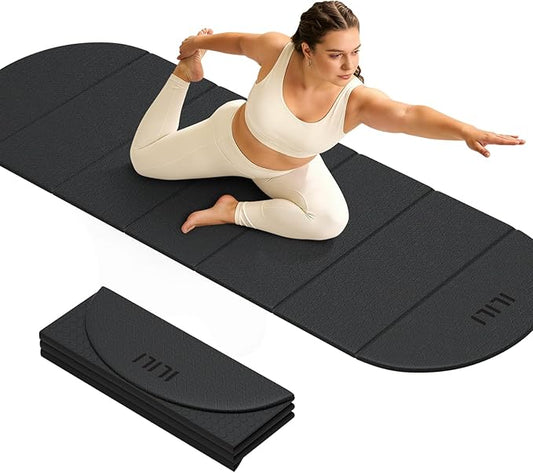 ILILI Foldable Yoga Mat-Semicircular, 10mm Thick, TPE Material, Extra Long 75"L x 26"W, Soft and Comfortable Folding Oval Mat 0.4 Inches, Easy to Carry and Store, 190*66cm Portable Multi-Functional Use for Yoga, Home Exercise & Outdoor