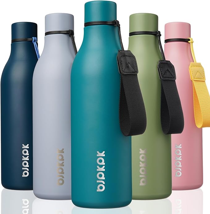BJPKPK 25oz Insulated Water Bottle, Stainless Steel Bottle with Carry Strap | Keep Cold & Hot Vacuum Insulation, Leak-Proof BPA-Free Design, Slim Bottle Fits Most Cup Holders for Gym, Office & Travel