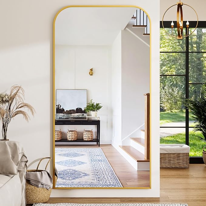 Oversized Full Length Mirror 86"x40" Arched Floor Standing Mirror | Large Full Body Mirrors with Stand - with Aluminum Frame for Bedroom Living Room, Gold