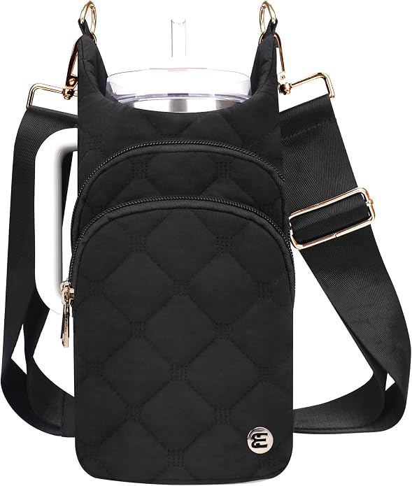 Water Bottle Holder with Strap 30/32 oz, Crossbody Water Bottle Carrier Bag | Lightweiht Quilted Bottle Sling Bag, RFID Phone Pocket, Hands-free for Gym Hiking Walking Travel