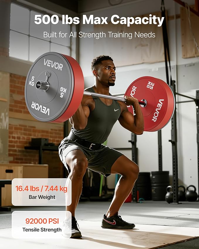 VEVOR 4FT/6FT Barbell Bar, Fits 2-Inch Weight Plates, Chrome Plated Barbell Bar with Knurled Grip for Strength Training, Weightlifting, Squat, Deadlift, Bench Press, Curl, Overhead Press, 500lbs Capacity
