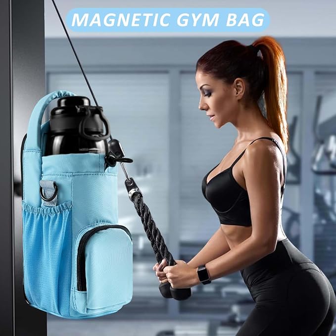 Magnetic Gym Bag for Men and Women, Magnetic Water Bottle Holder for Gym, Small Gym Bag, Gym Gifts for Women and Men (Blue, <40 OZ)