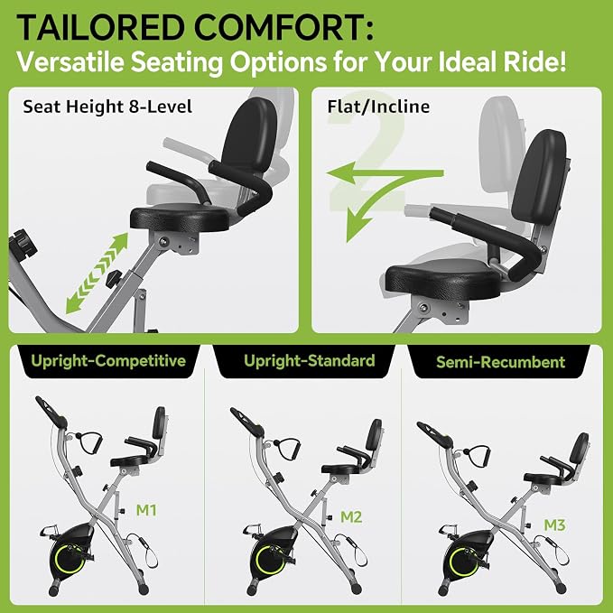 Foldable Exercise Bike for Small Apartments, Stationary Bikes for Home, Indoor Portable Cycling Bike with 16-Level Magnetic Resistance, 260LBS Capacity, 5.5 LBS Flywheel, for Small Space Workout 816