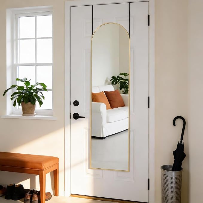 DUMOS 47"x14" Full Length Door Mirror, Arched Full Body Mirror, Gold | Aluminum Alloy Thin Frame, Leaning or Hanging, Suitable for Bedroom, Livingroom, Cloakroom