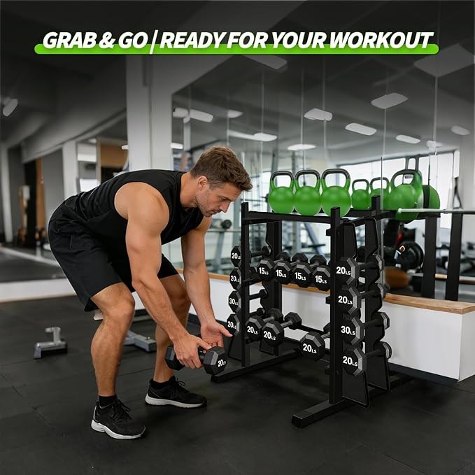Heavy Duty Dumbbell Rack, 2-Side Extension Holder for Home Gym Storage Rack | Adjustable Width, Large Weight Capacity, Sturdy Steel Stand Only, for Dumbbells & Kettlebells Home Gym Storage Rack