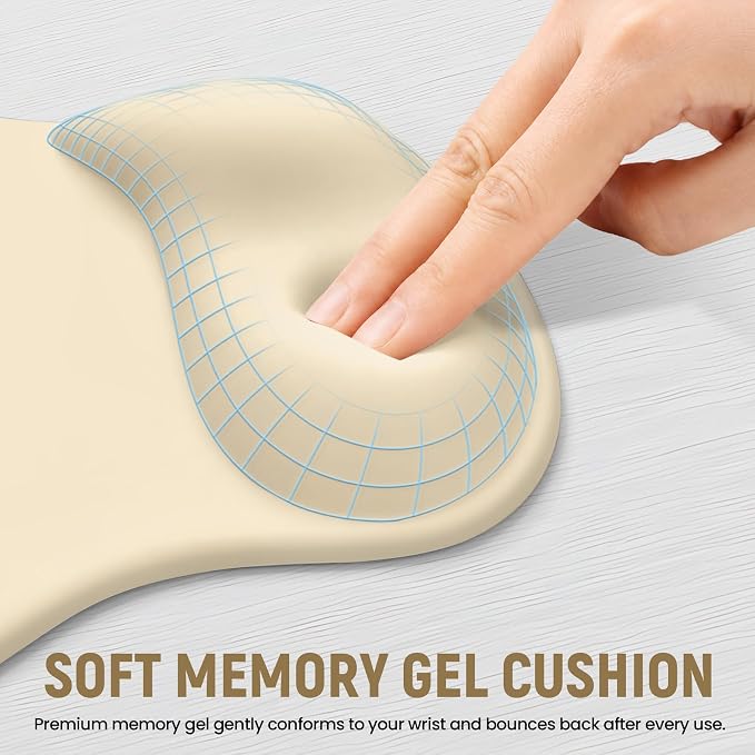 Ergonomic Mouse Pad with Wrist Rest, Gel Wrist Support, Beige | 10.2 x 7.6 in Mouse Pad with Smooth Fabric Surface and Non-Slip Rubber Base for Office, Home, Study, and Gaming