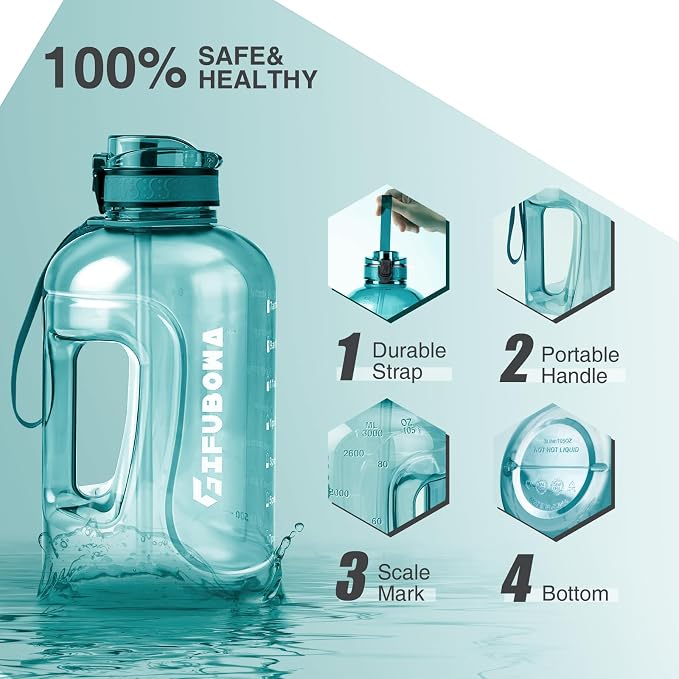Water Bottle 3 Liter Large Drinking Bottle with Time Marker & Handle(1 PC) | 3L Motivational 0.8 Gallon Big Hydration Jug for Gym, Sports, Outdoor