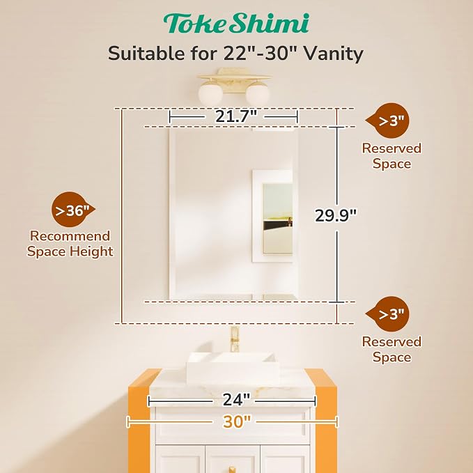 22x30 Bathroom Vanity Mirror Beveled Rectangle, Frameless Mirror Bathroom with 1" Beveled Edge, Shatterproof Modern Decorative Wall Mirrored for Living Room, Entryway, Bedroom