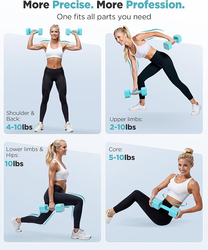 FEIERDUN DB3 5-in-1 Adjustable Dumbbell Set, 6LB/10LB Pair Adjustable Weights for Women at Home, Dual Locking Stable Hand Weights with TPU Soft Handle, Home Gym, Rehab, Pilates, Yoga, Strength Training