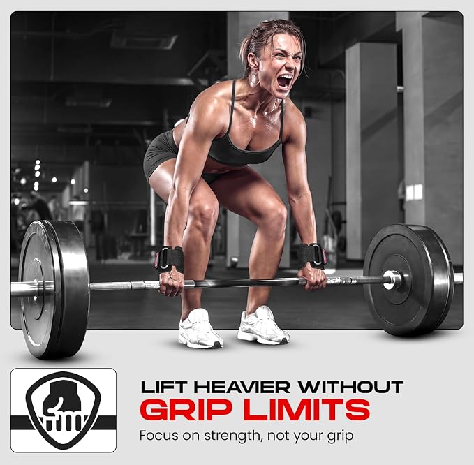 Weight Lifting Hooks for Men & Women – Heavy Duty Gym Hooks with 8mm Padded Wrist Support Grips to Lift Heavier, Reduce Grip Fatigue & Improve Performance for Deadlifts, Pull Ups & Rows, Pair of 2
