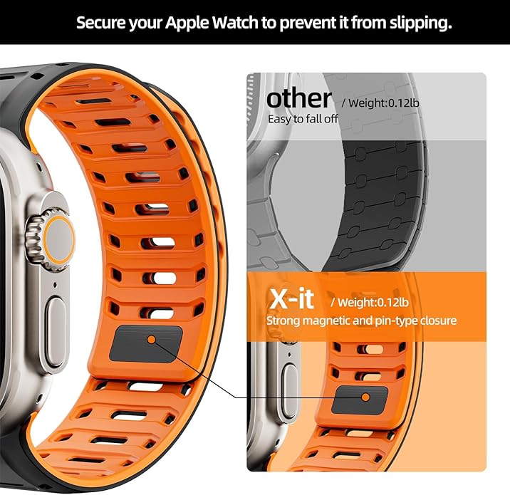 X-it Magnetic Watch Band for Apple Watch Ultra 49mm, 46mm/45mm/44mm, Silicone Sport Strap with Strong Magnet for Men and Women, Compatible with Apple Watch Series 11/10/9/8/7/6/5/4/3/2/1 and SE
