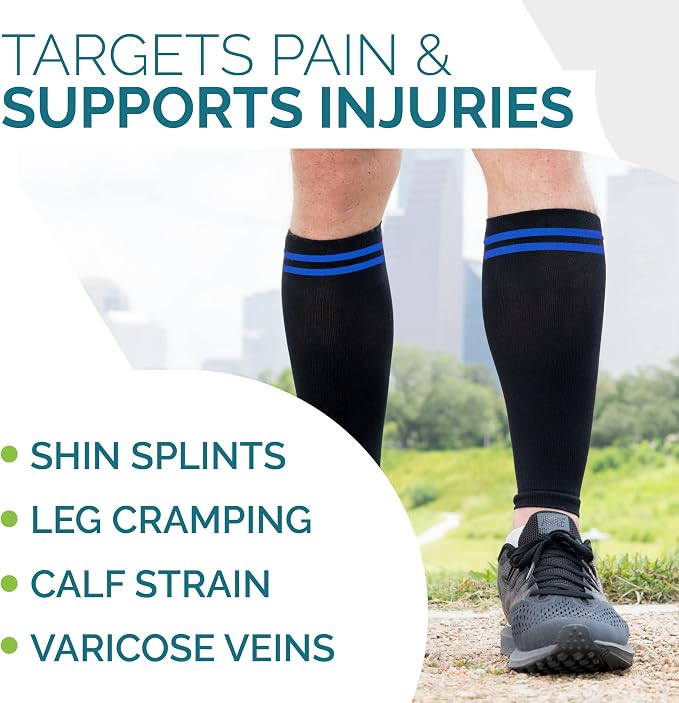 Run Forever Calf Compression Sleeve for Men & Women, 20-30mmHg Compression | Leg Sleeve for Shin Splints, Varicose Veins, Swelling & Pain Relief | Footless socks for Running, Cycling & Travel