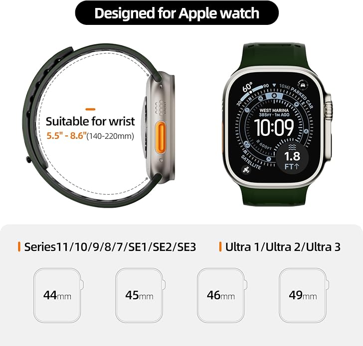 X-it Magnetic Watch Band for Apple Watch Ultra 49mm, 46mm/45mm/44mm, Silicone Sport Strap with Strong Magnet for Men and Women, Compatible with Apple Watch Series 11/10/9/8/7/6/5/4/3/2/1 and SE