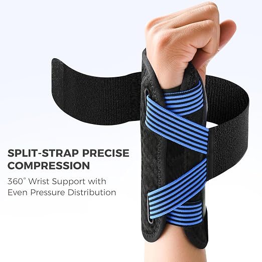 Carpal Tunnel Wrist Brace with Removable Splints, Breathable Wrist Support for Men & Women, Night & Work Support, Pain Relief, Tendonitis, Sprain, Rigid Hand Brace for Arthritis, Left Hand (L/XL, Black/Blue)
