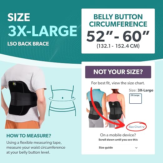BraceAbility Plus Size LSO Back Brace for Women and Men, Medical-Grade Lumbar Support, Herniated Disc, Sciatica, Spinal Stenosis, Spondylolisthesis, Post-Surgery Recovery, Hot and Cold Therapy (3XL)