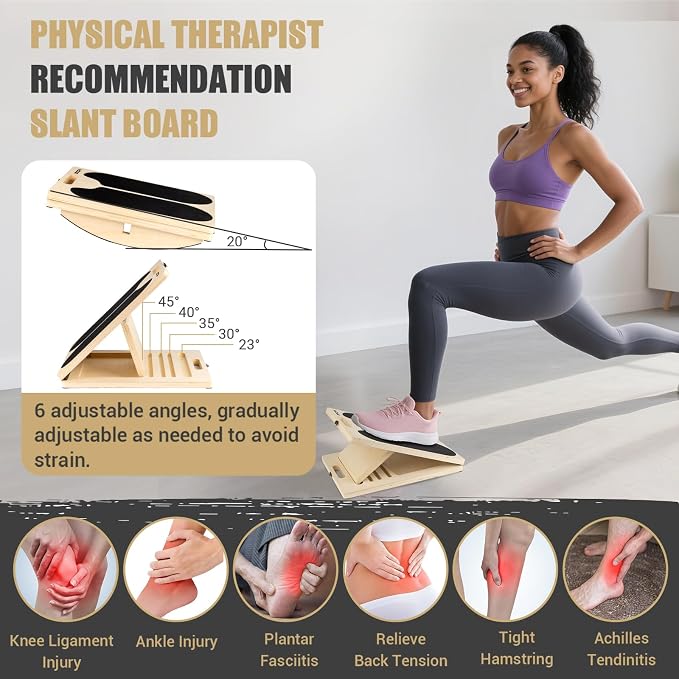 3-in-1 Slant Board & 180°/360° Balance Board, 300 LBS Capacity Calf Stretch | Training Poster, 6 Adjustable Angles, Non-Slip Calf Mobility Board for Legs, Ankles, Knees, Heels, Physical Therapy & wobble