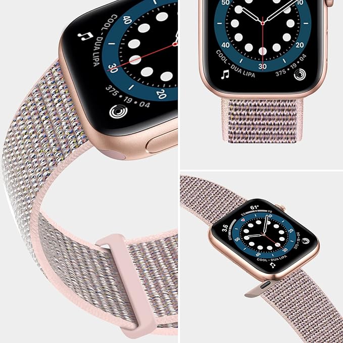 Sport Loop Band Compatible with Apple Watch Band 38mm 40mm 42mm 44mm iWatch Series 6 5 SE 4 3 2 1 Strap, Nylon Velcro Women Men Stretchy Elastic Braided Adjustable Wristband, 38mm 40mm Pink Sand | Braided Nylon Band for Apple Watch 38mm 40mm, Adjustabl...