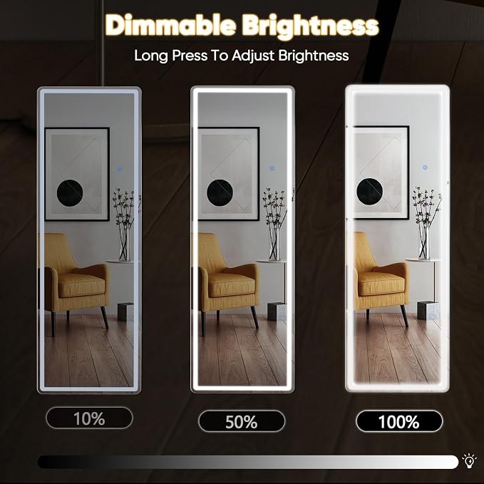OLIXIS 16"x 60" Full Length Mirror with Lights, LED Body Mirror | with 3 Color Lighting, Wall Mounted Mirrors for Bedroom, Home, Entryway with Tempered Glass