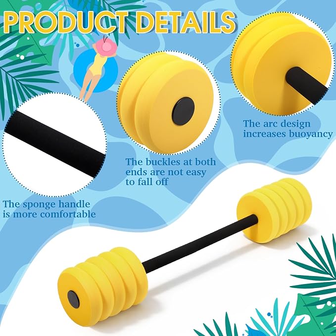 Soulchen Long Aquatic Exercise Dumbbells Pool Exercise Foam Water Weights Dumbbell Aquatic Pool Barbells with High Density EVA Foam for Swim Water Aerobics Workouts Loss