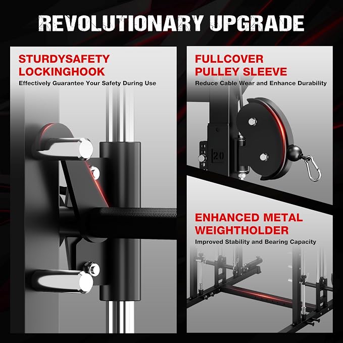 JELENS M21 Smith Machine, Multi-Function Power Cage with Dual Pulley Cable Crossover System, 2000LBS All-in-One Squat Rack with Smith Bar and Attachments for Home Gym