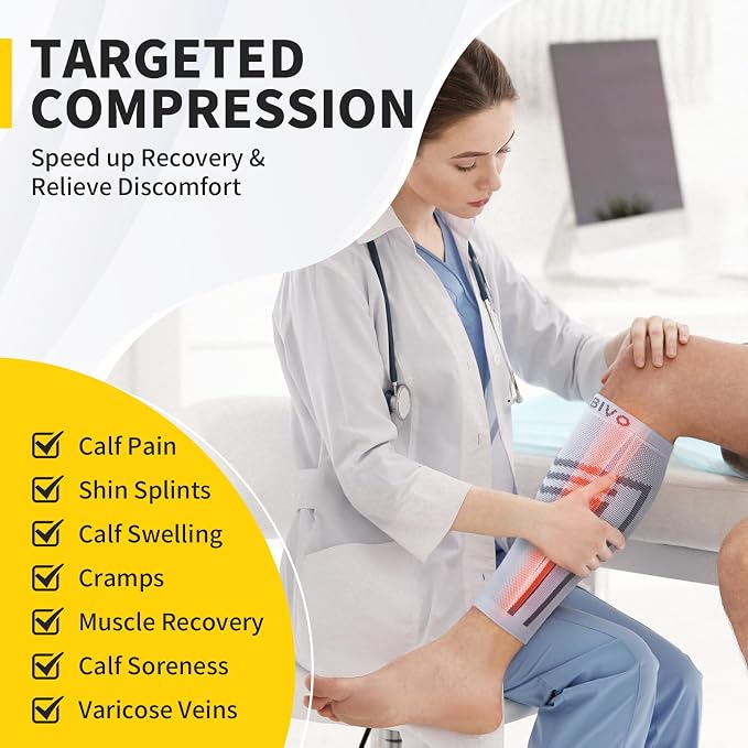 CAMBIVO Calf Compression Sleeve for Men Women Footless | Graduated Compression, Shin Splint Relief, Moisture Wicking, Running Standing Travel, 4D Knit Anti-Slip, Varicose Veins
