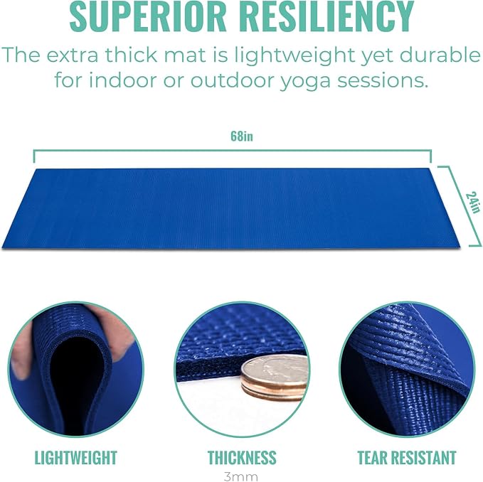 Value 3mm Bulk Yoga Mats, 12 or 16 Pack, 68x24in | Bulk Non Slip Exercise Mats for Workout, Stretching, Fitness - Wholesale Non Toxic Gym Mats for Home, Schools and Studios
