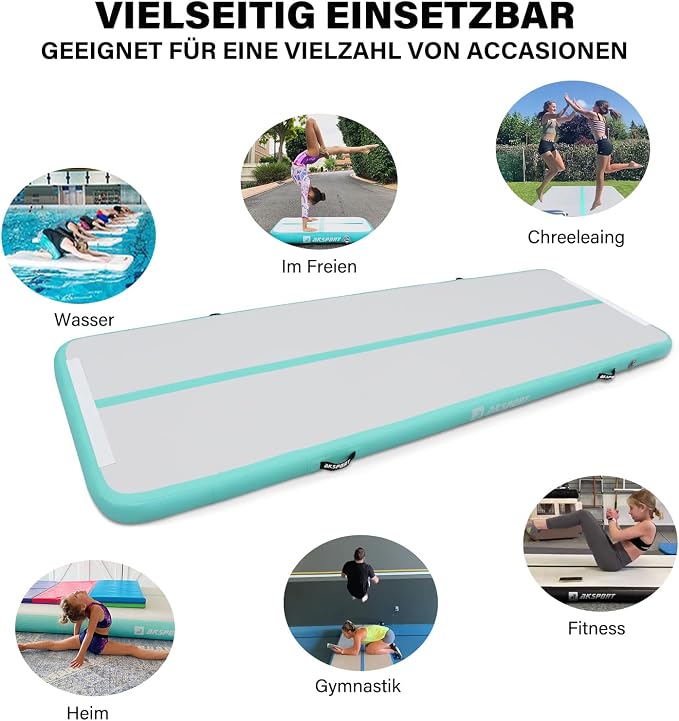 AKSPORT Gymnastics Air Mat Tumble Track Tumbling Mat Inflatable Floor Mats with Air Pump for Home Use/Tumble/Gym/Training/Cheerleading/Parkour/Beach/Park/Water