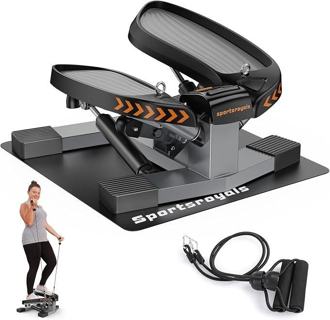 SPORTSROYALS Stair Stepper,Twist/Mini Stepper for Exercise at Home,Step Machine with Resistance Bands for Full Body Workout, 350lbs+ Capacity