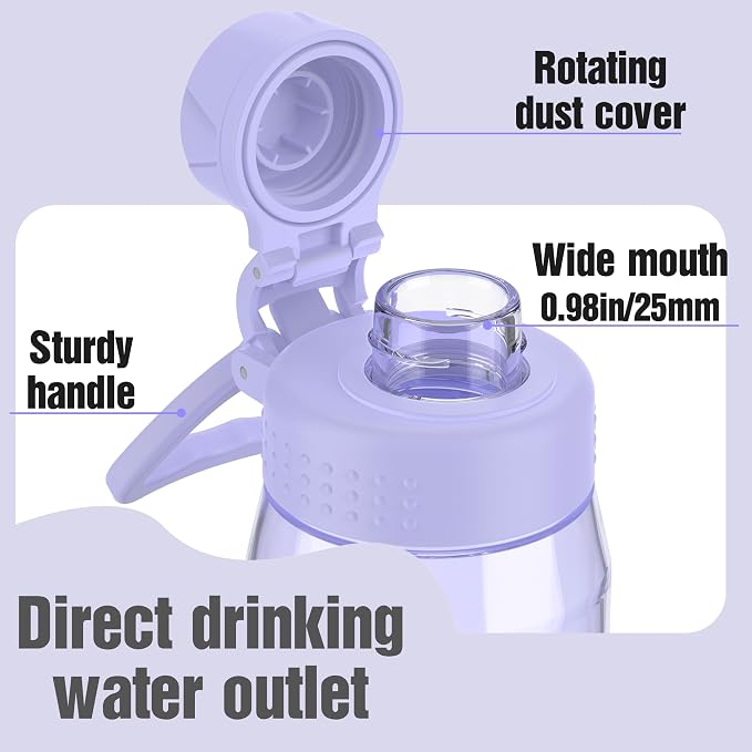 32oz Clear Water Bottle - BPA-Free Tritan Plastic, Fast Flow Spout Lid, Wide Mouth & Leakproof Design Hiking Water Bottle Suitable for Travel, Outdoors, Gym, Travel, Home, School(Light Purple)