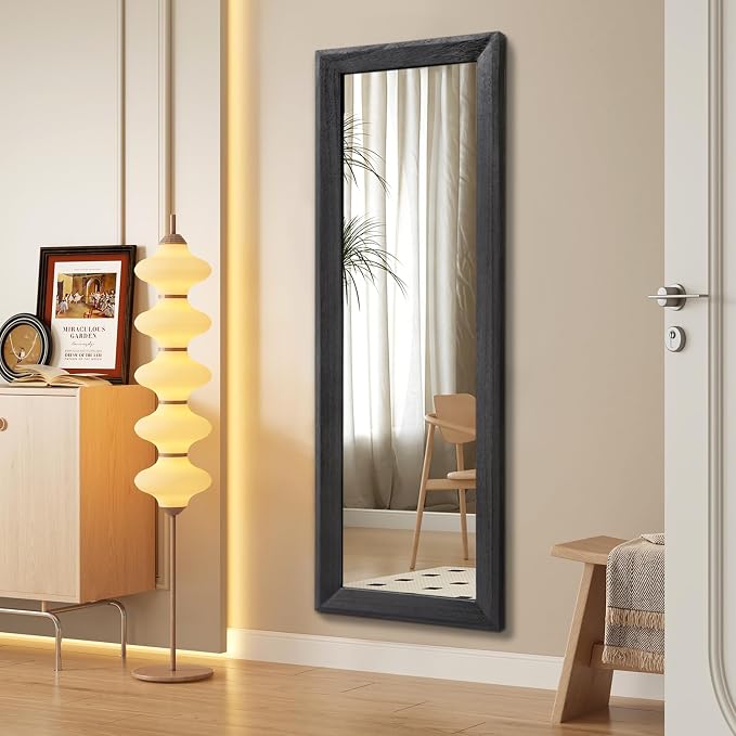 AAZZKANG Full Length Mirror Rectangle Wood Framed Large 47"x16" | Wall Mirrors Black for Bedroom Living Room Bathroom Dressing Room Entryway Hanging