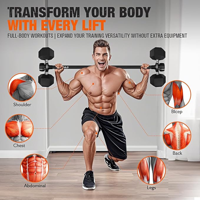 Dumbbell Converter, Convert Dumbbells to Barbell Set, Weight Bar for Bench Presses, Squats, Hip Thrust, Deadlifts, Home Weightlifting and Strength Training, Versatile Home Gym Equipment