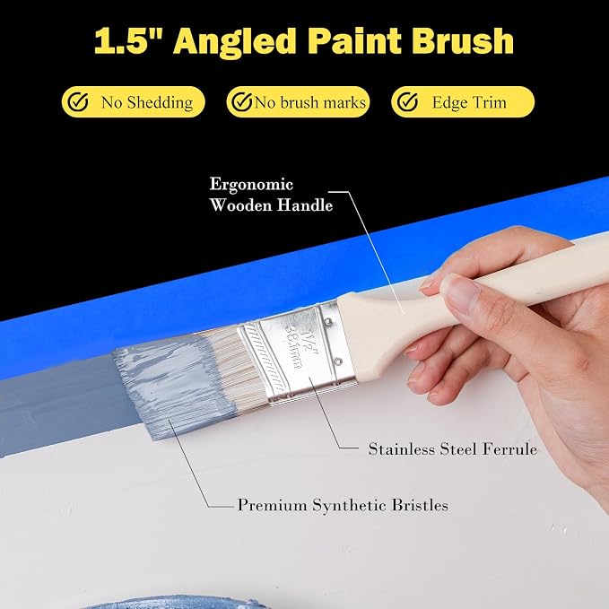 Mister Rui 17 Pieces Paint Roller Kit with 9 Inch Magnetic Tray and Liners | Wall Painting Supplies with Microfiber Roller Cover, Roller Frame, 1.5 Inch Sach Brushes, Sanding Sponge for Painting Project