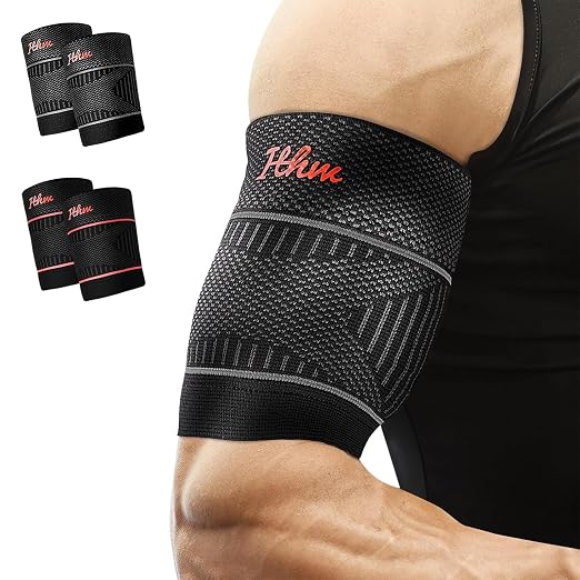 Bicep Tendonitis Brace for Pain Relief, Bicep Compression Sleeve | for Muscle Strains Recovery, Bicep Tendonitis Sleeve for Workouts (Gray, Medium)