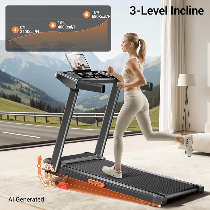 16% Incline Treadmill with Handle,Foldable Treadmills for Home | 3-in-1 Portable Treadmill, Triple-Screen Console,3.0HP Brushless,300 LBS Capacity,Home Office Gym,LED Display