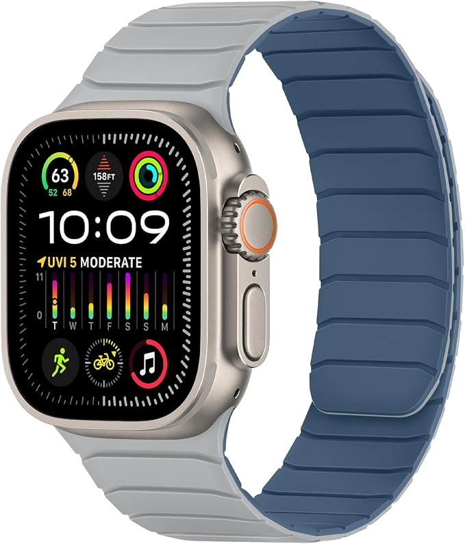 Tasikar Magnetic Bands Compatible with Apple Watch 49mm 46mm 45mm 44mm 42mm Soft Silicone Replacement Loop Wristband for iWatch Ultra 3 2 1 SE Series 11 10 9 8 7 6 5 4 3, Misty Grey-Blue
